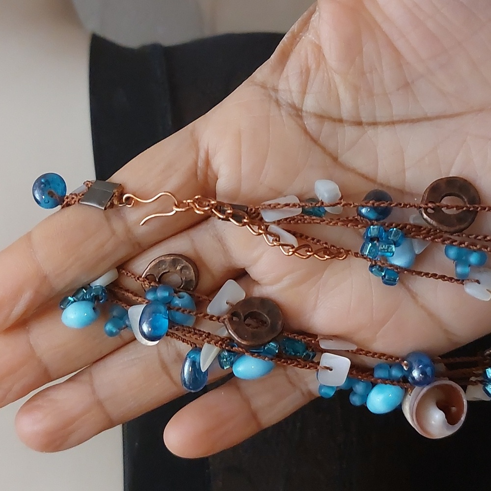 Hippie Bohemian Mixed Media Triple Strand Statement Necklace - Picture 5 of 5